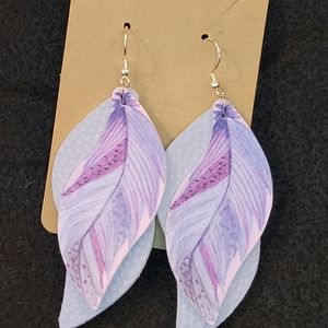 Lavender leather layered earrings NWOT